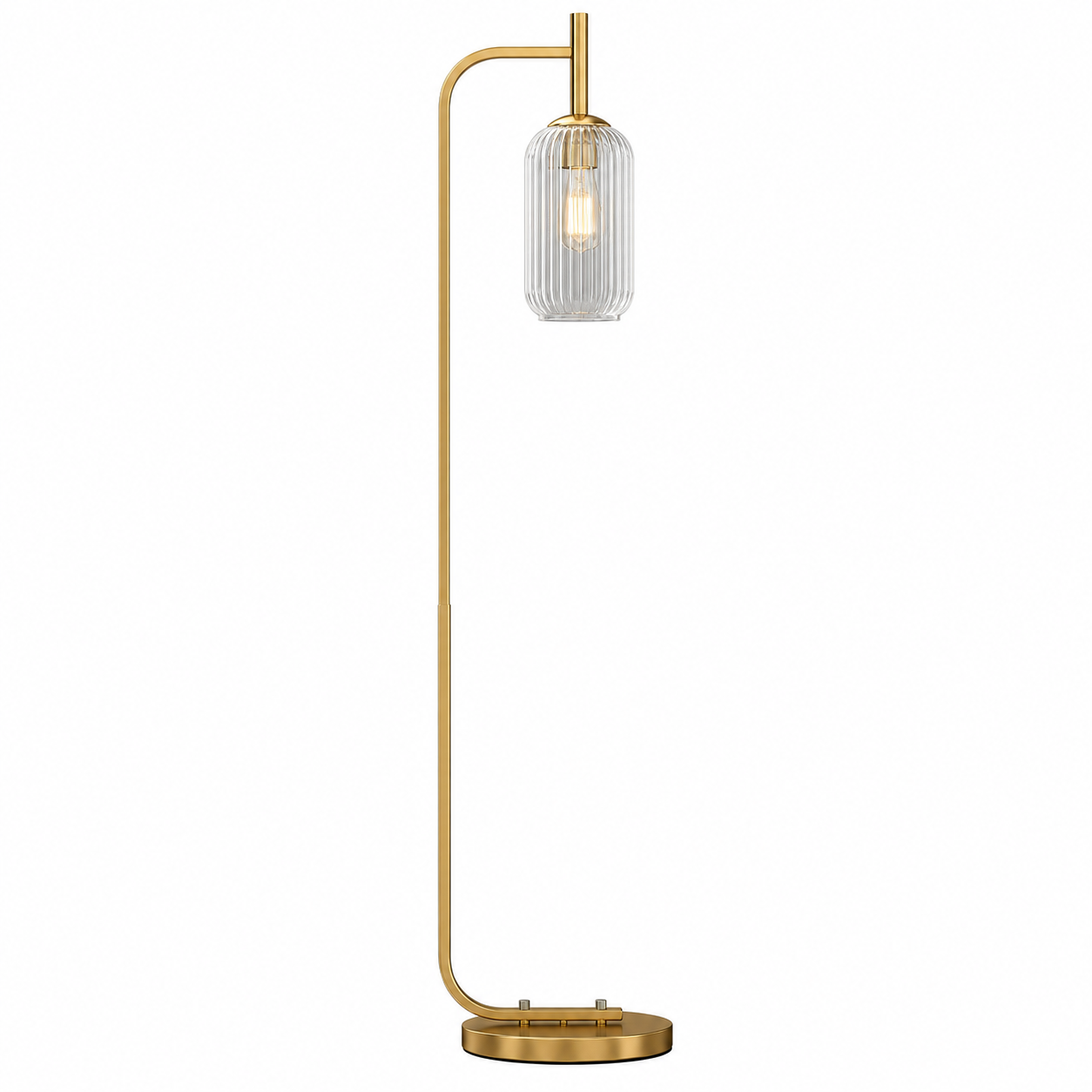 "Dune" Gold Floor Lamp with Ribbed Glass Shade