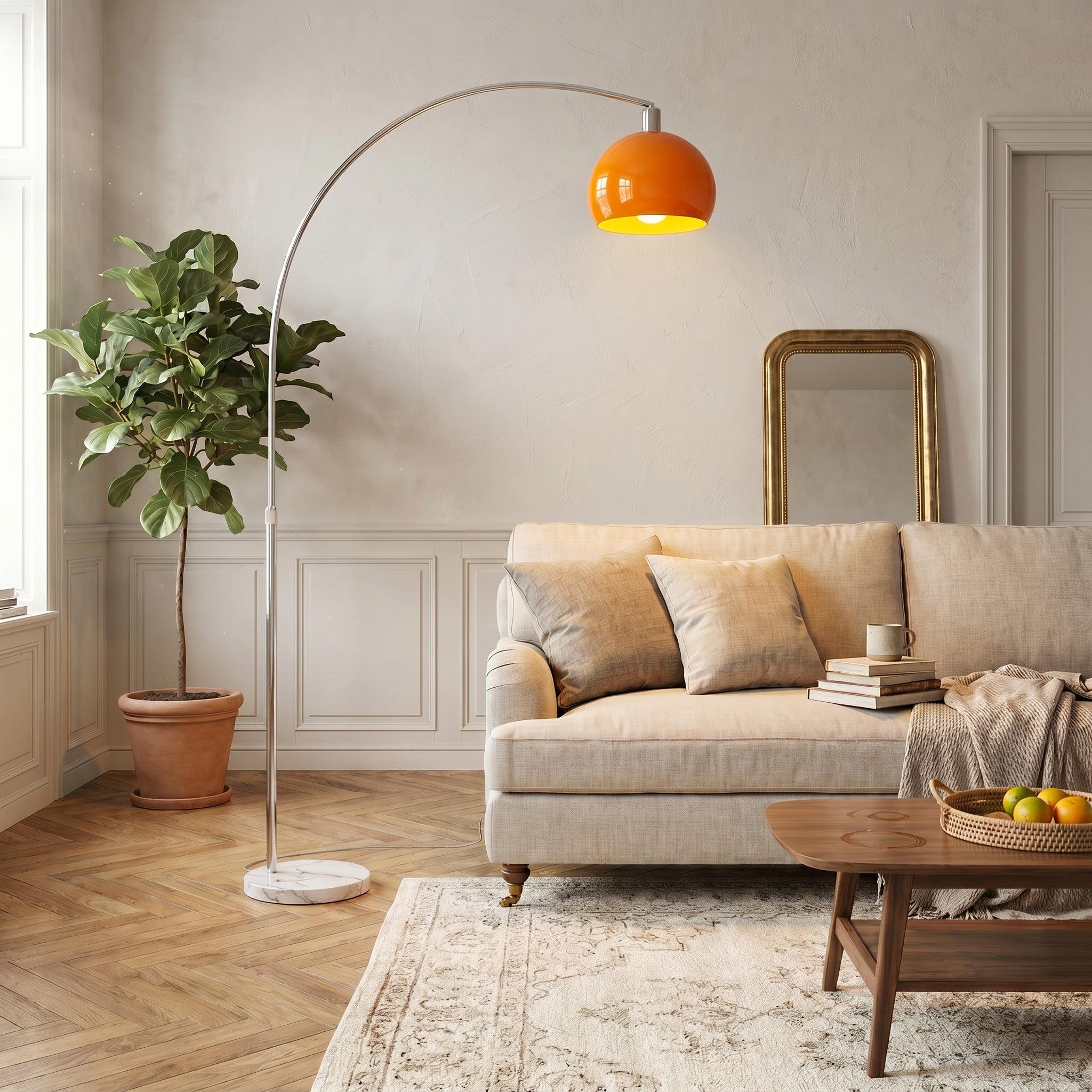 "Satura" Retro Arc Floor Lamp with Marble Base