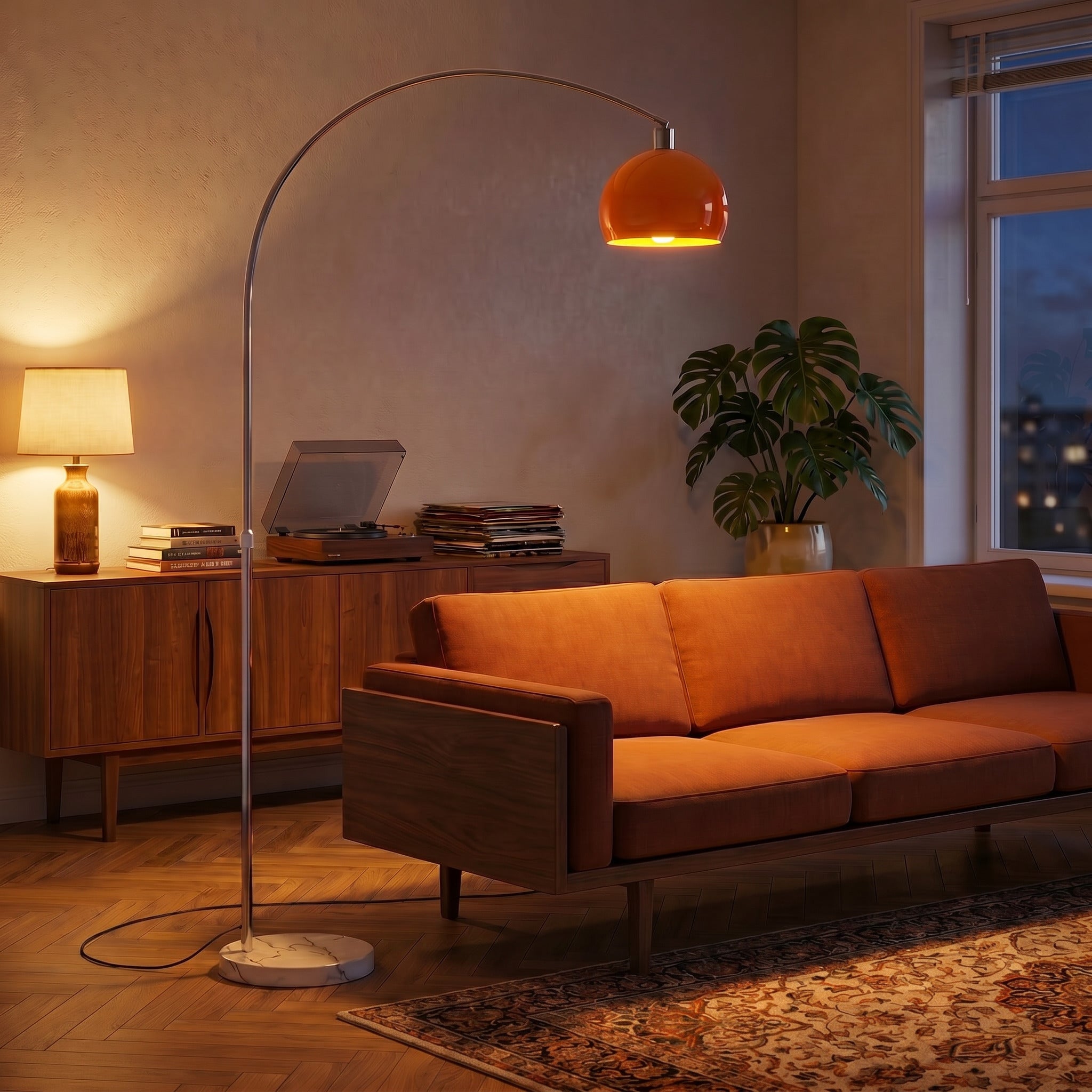 "Satura" Retro Arc Floor Lamp with Marble Base
