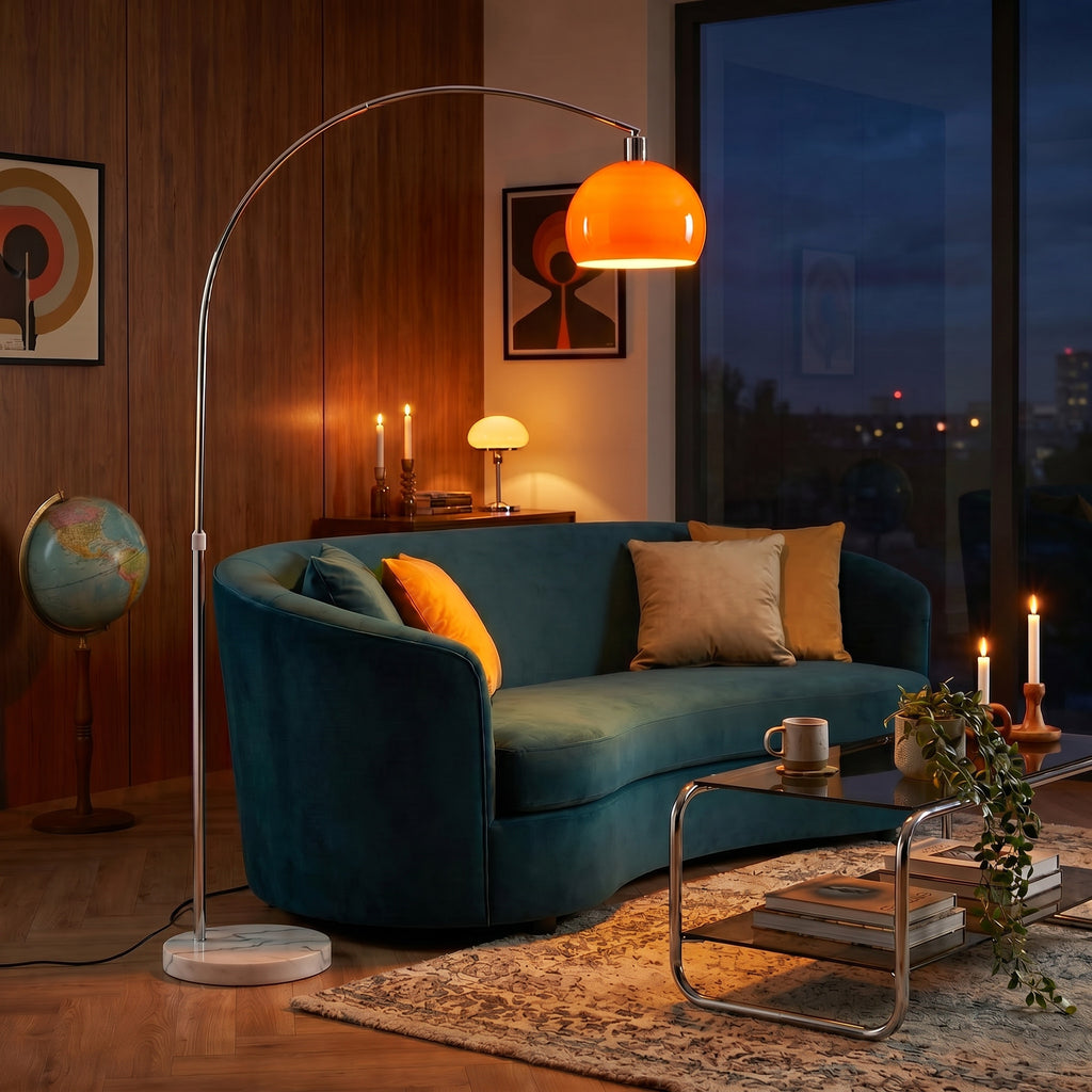 "Satura" Retro Arc Floor Lamp with Marble Base