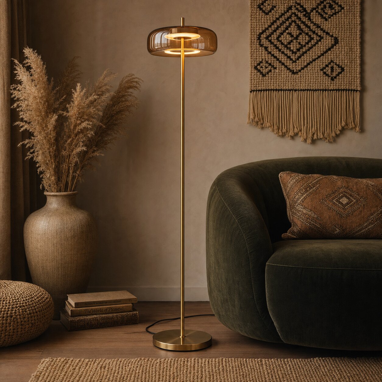 "Solene" amberkleurige glazen vloerlamp