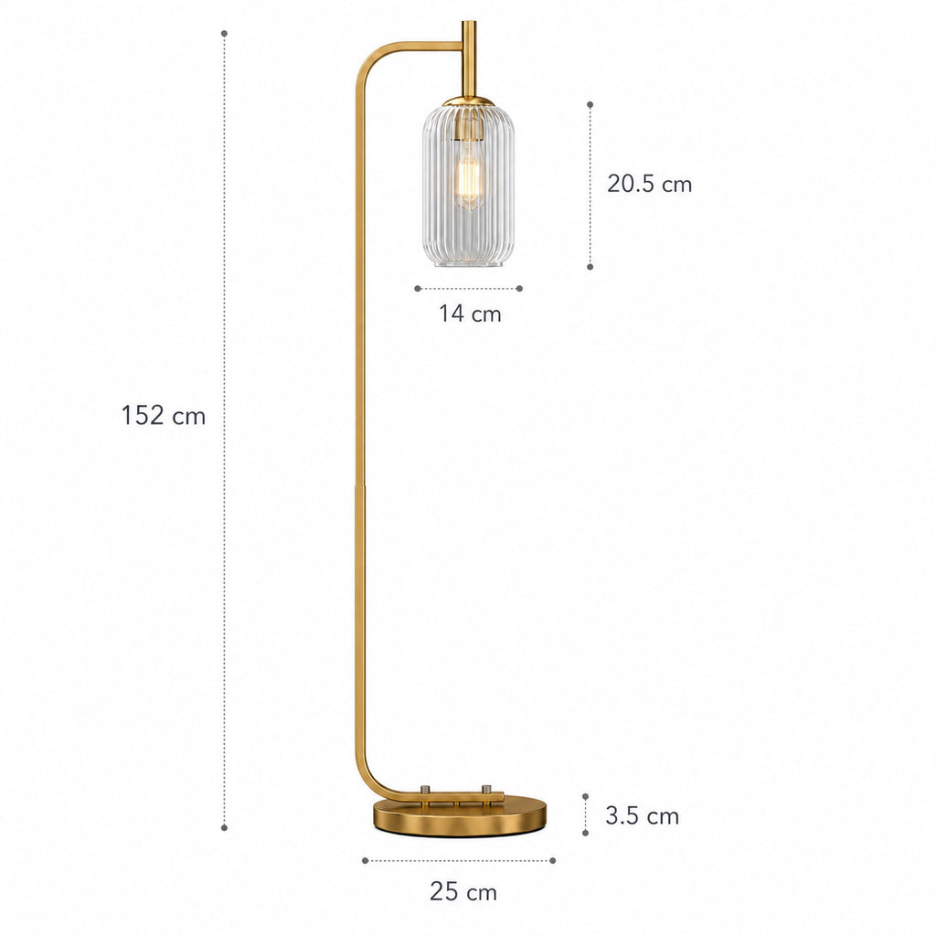 "Dune" Gold Floor Lamp with Ribbed Glass Shade