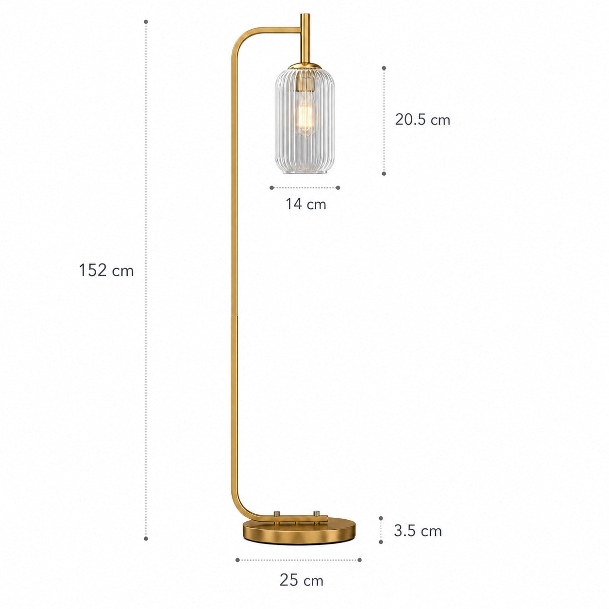 "Dune" Gold Floor Lamp with Ribbed Glass Shade