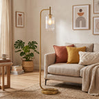 "Dune" Gold Floor Lamp with Ribbed Glass Shade