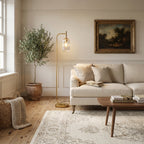 "Dune" Gold Floor Lamp with Ribbed Glass Shade