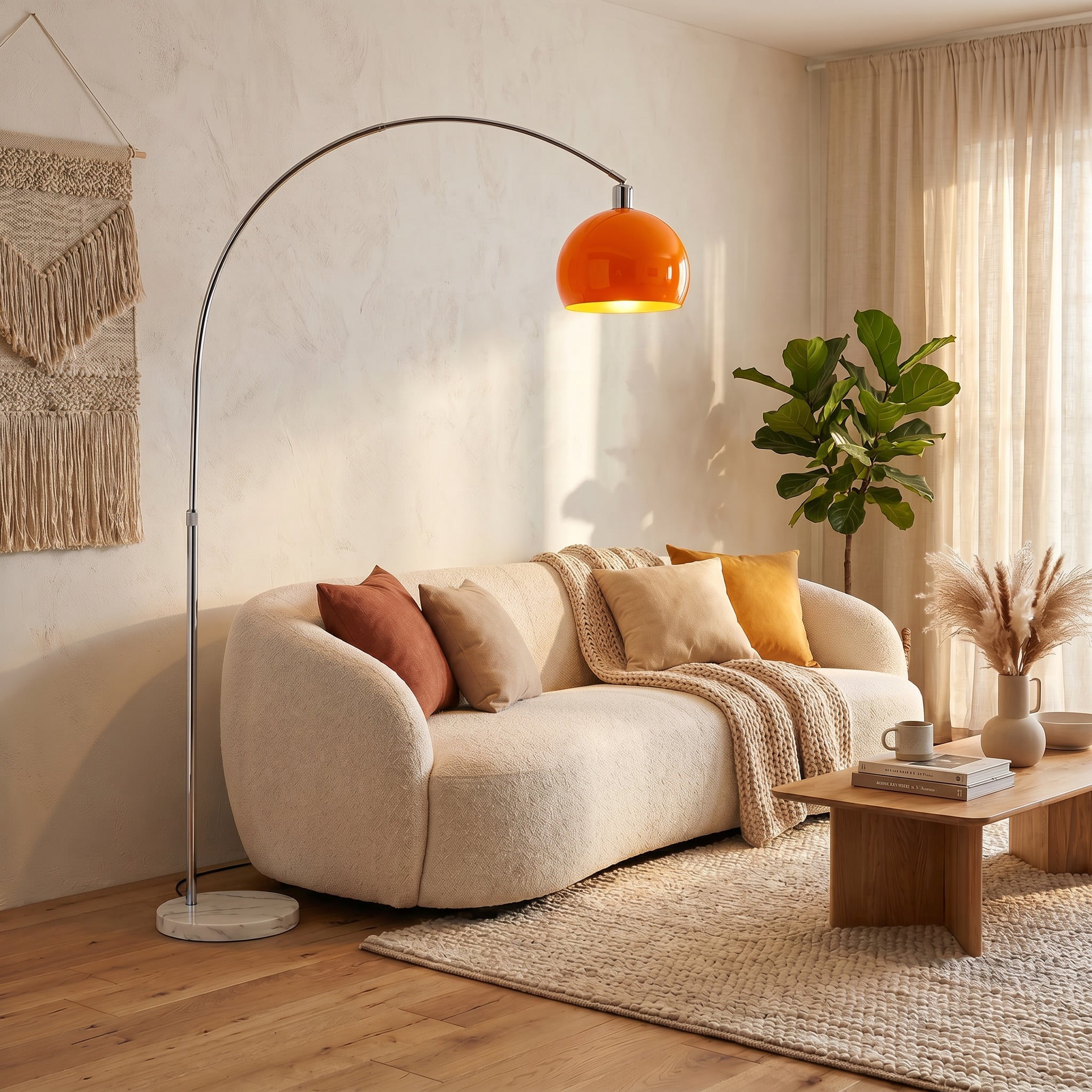"Satura" Retro Arc Floor Lamp with Marble Base
